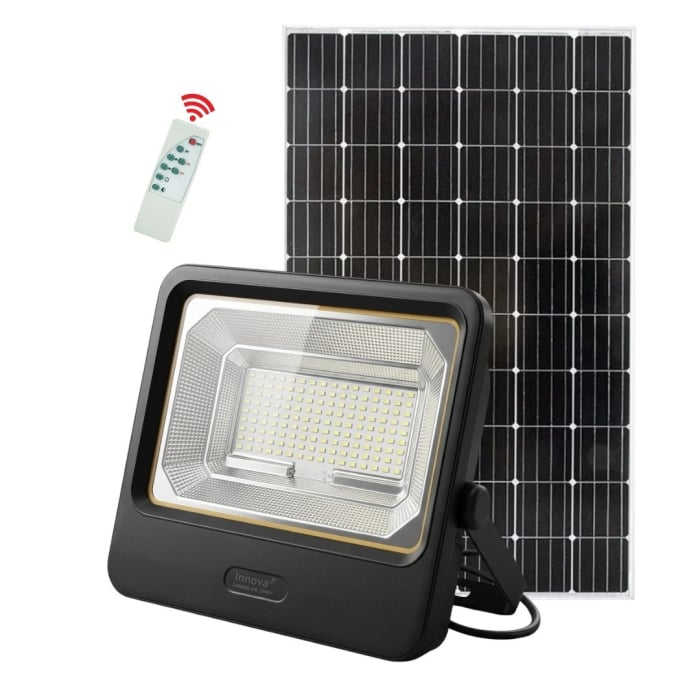 Set 2 Proiectoare Solare LED 1000W Innova Smart Home Cyborg, IP67, Panouri Solare 45x35 cm și Telecomenzi