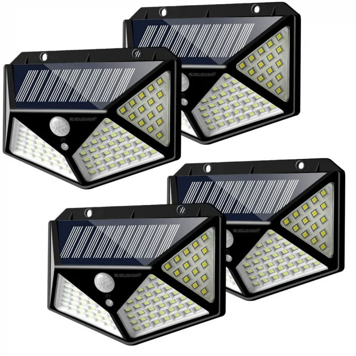 Set 4 x Lampa 100 LED cu panou solar, senzor de miscare +CADOU Surpriza