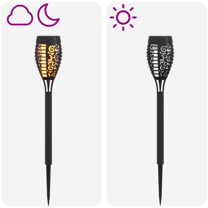 Set 10 Lampi Solare Tip Torta pentru Gradina, Efect Flacara de Foc, 47,5 cm, Negre