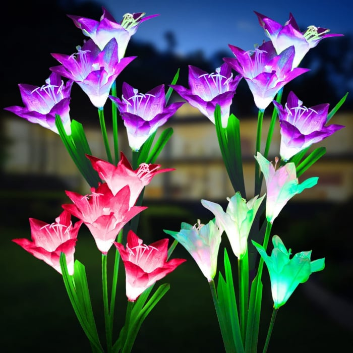 Set 4 Lampi Solare Crini Decorative, 70cm, IP66, LED cu Senzor Lumina