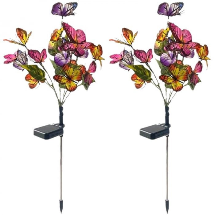 Set 2 Lampi Solare Decorative cu Fluturi M374-8, 70cm, Iluminare LED, IP66