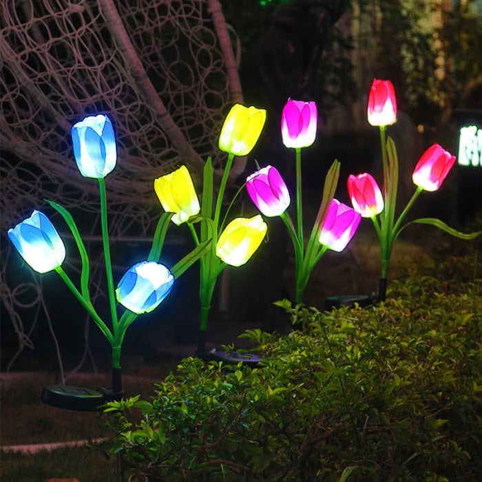 Set 4 Lampi Solare Lalele Decorative, 70cm, IP66, LED cu Senzor Lumina