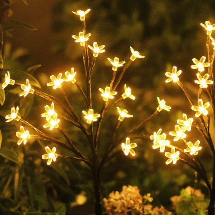 Set 2 Lampi Solare Decorative Ramura cu Flori LED, 65cm, IP66