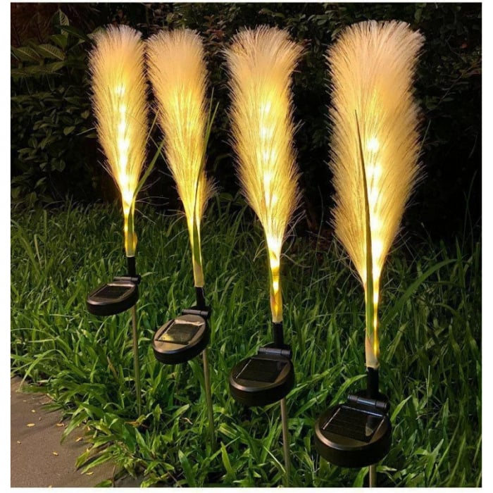Set 4 Lampi Solare Decorative tip Iarba Pampas cu LED M374-22, 70cm, lumina calda, IP66