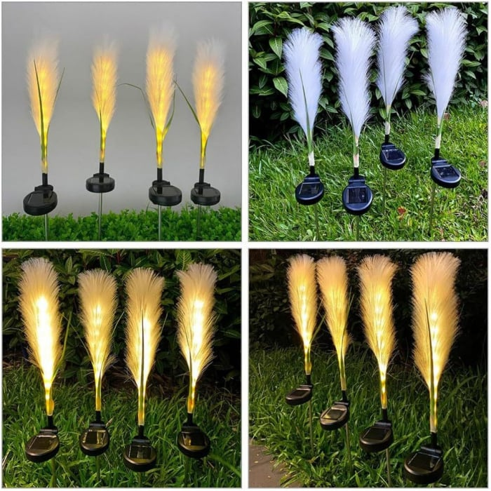 Set 4 Lampi Solare Decorative tip Iarba Pampas cu LED M374-22, 70cm, lumina calda, IP66