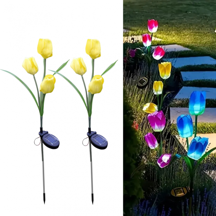 Set 4 Lampi Solare Lalele Decorative, 70cm, IP66, LED cu Senzor Lumina