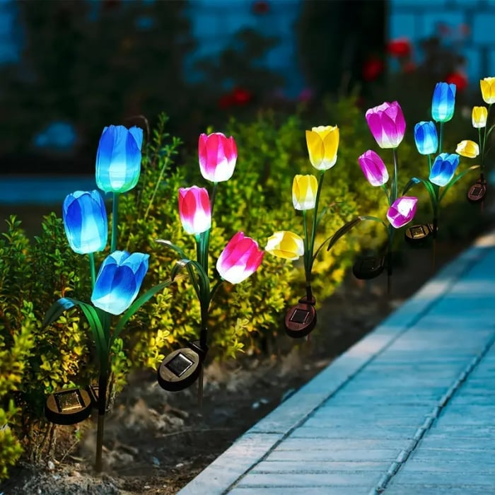 Set 4 Lampi Solare Lalele Decorative, 70cm, IP66, LED cu Senzor Lumina