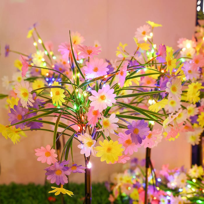 Set 2 Lampi Solare tip Buchet de Margarete Decorative M374-4, 70cm, lumina colorata, IP66, panou solar integrat