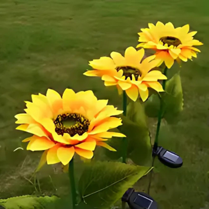 Black Friday - Set 2 x Lămpi Solare LED tip Floarea Soarelui pentru Grădină, 10 Micro-LED-uri, Înălțime 70 cm, IP65, Iluminare Automată cu Senzor