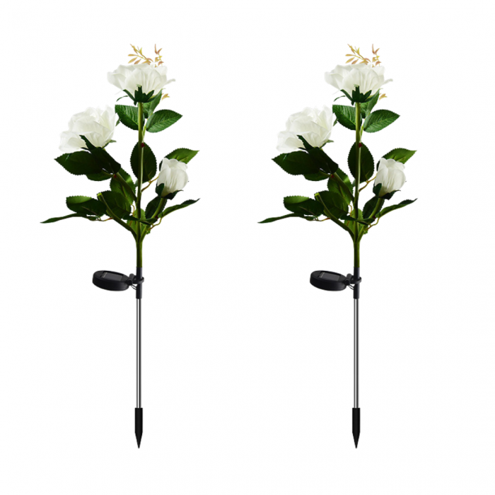 Set 2 x Lampi Solare Trandafir cu 3 Flori LED – Decor Elegant de Gradina, Tarus si Panou Solar