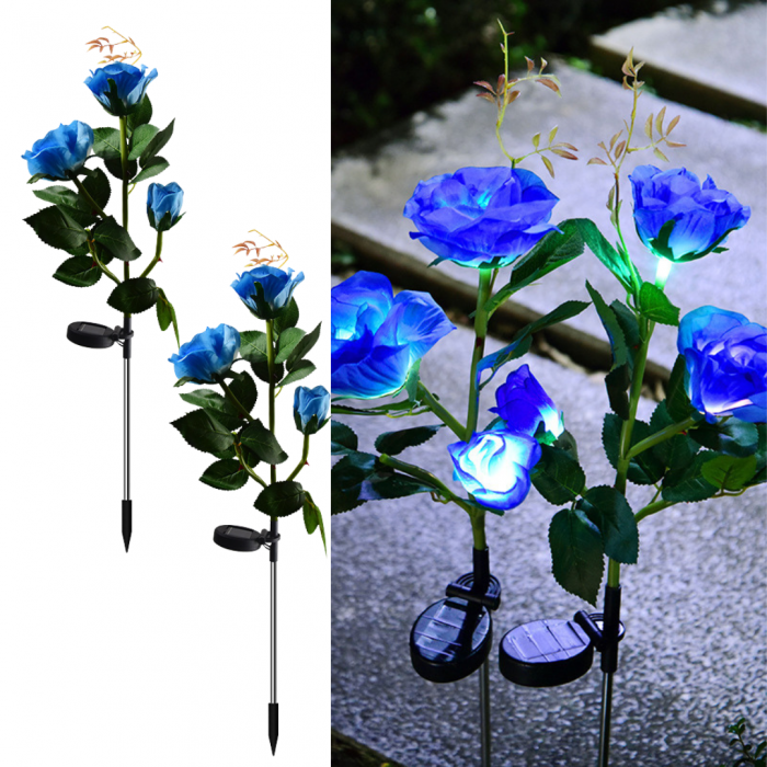 Set 4 x Lampi Solare Trandafir cu 3 Flori LED – Decor Elegant de Gradina, Tarus si Panou Solar