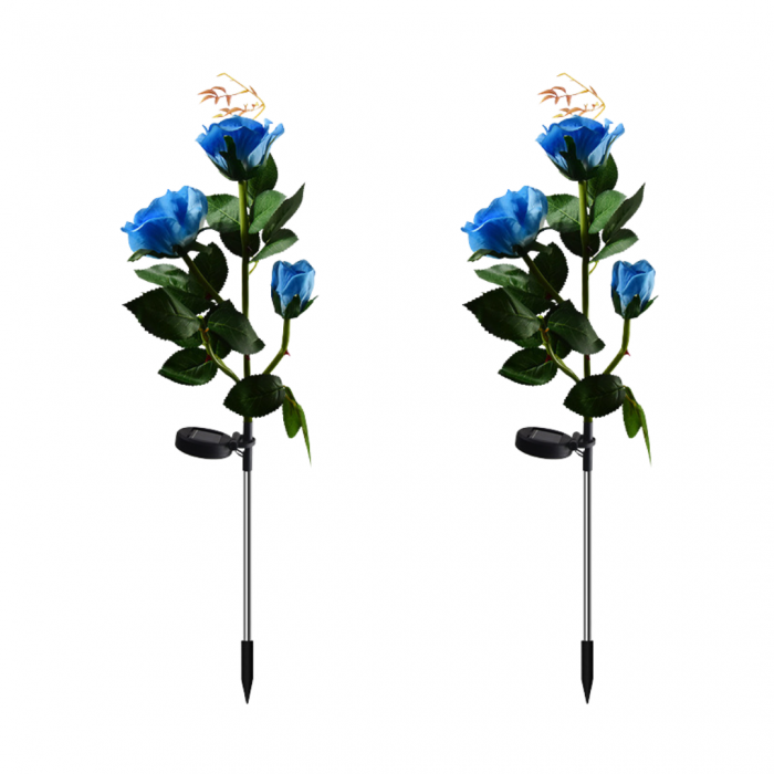 Set 2 x Lampi Solare Trandafir cu 3 Flori LED – Decor Elegant de Gradina, Tarus si Panou Solar