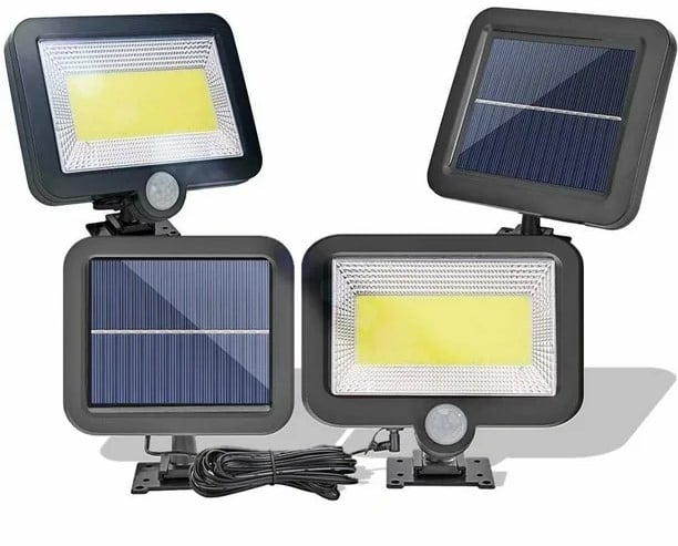 Set 4 x Proiectoare Solare cu Panou Separat Si Senzor de Miscare 100 COB + Telecomanda +cadou o lampa solara