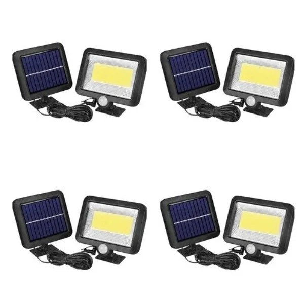Set 4 x Proiectoare Solare cu Panou Separat Si Senzor de Miscare 100 COB + Telecomanda +cadou o lampa solara