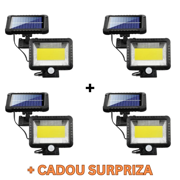 Set 4 x Proiectoare Solare cu Panou Separat Si Senzor de Miscare 100 COB + Telecomanda +cadou o lampa solara