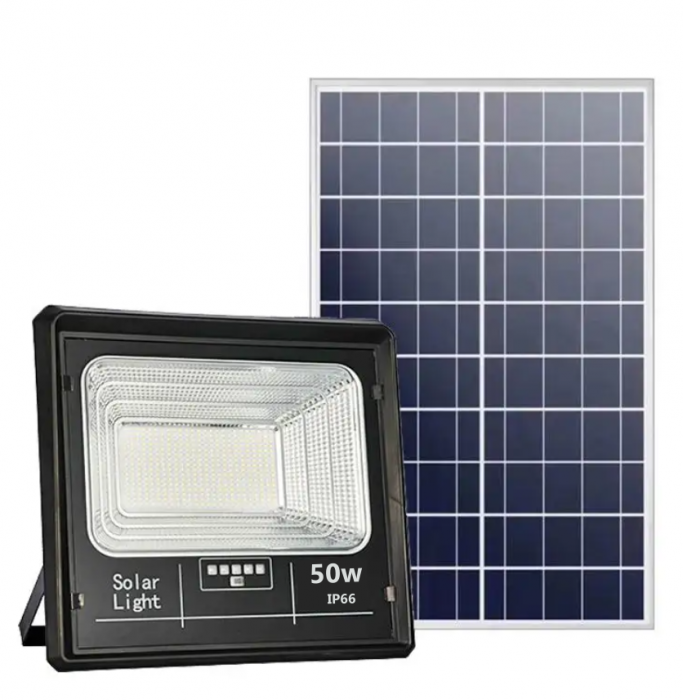 Black Friday - Proiector Solar Jortan 50W , IP66 , Indicator Batarie , Telecomanda , 6500k