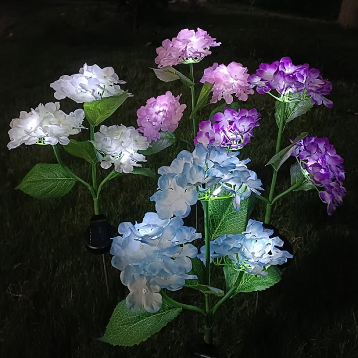 Set 2x Lampa Solara Decorativa Hortensie, 70cm, iluminare LED, IP66, panou solar integrat
