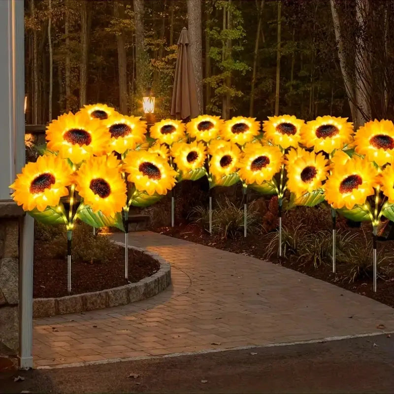 Set 4x Lămpi Solare LED pentru Grădină cu 6 Flori tip Floarea Soarelui, 10 Micro-LED-uri pe Floare, Înălțime 70 cm, Rezistente la Intemperii, IP65