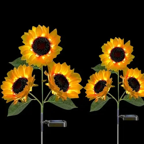 Set 4x Lămpi Solare LED pentru Grădină cu 6 Flori tip Floarea Soarelui, 10 Micro-LED-uri pe Floare, Înălțime 70 cm, Rezistente la Intemperii, IP65