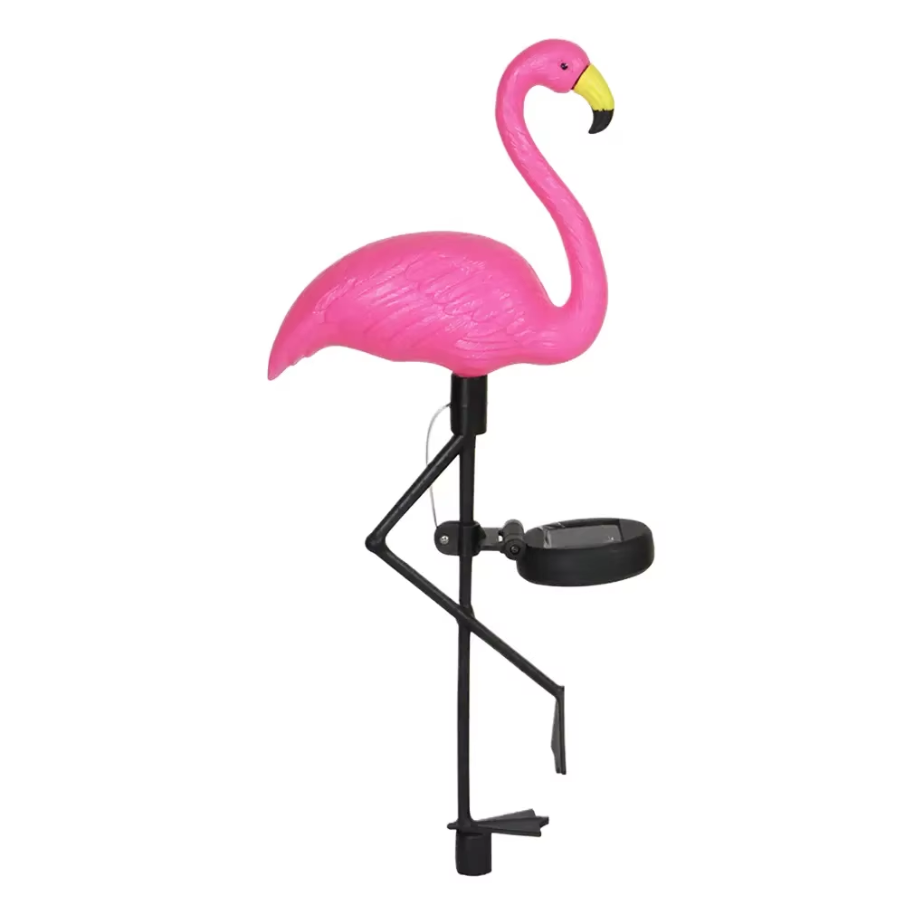 Set 3 Lămpi Solare LED Flamingo Roz cu Cioc Galben, Model Nou, 53 cm, Lumină Caldă, IP65, Decorațiuni pentru Grădină