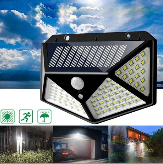 Set 4 x Lampa 100 LED cu panou solar, senzor de miscare +CADOU Surpriza