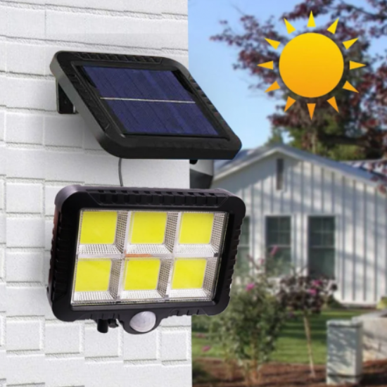 Set 4 x Proiectoare Solare cu Panou Separat Si Senzor de Miscare 100 COB + Telecomanda +cadou o lampa solara