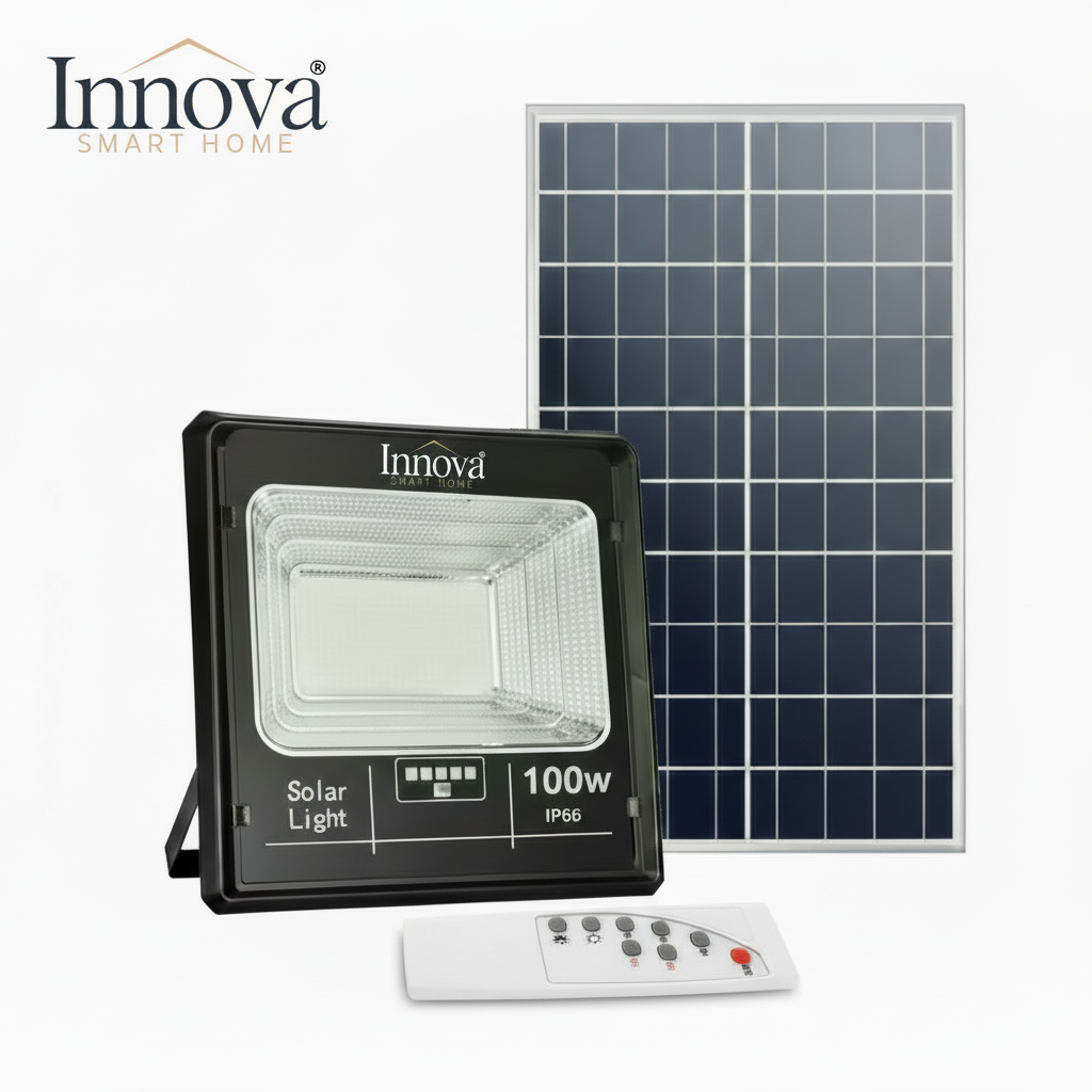 Set 4 x Proiector Solar Innova 100W , IP66 , Indicator Batarie , Telecomanda , 6500k , 3 Ani Garantie