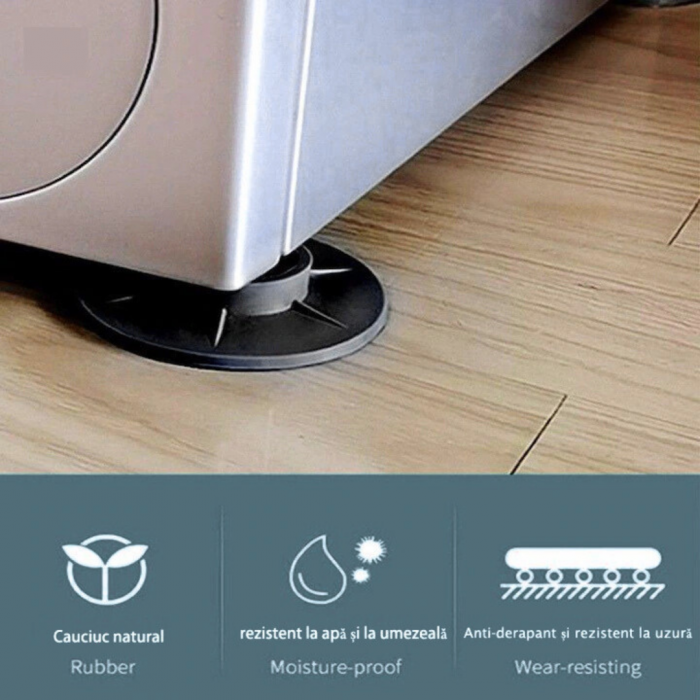 Set 4 xAmortizoare Antivibrație din Cauciuc pentru Mașină de Spălat și Uscător, Antiderapante, Rezistente la Apă și Zgomot