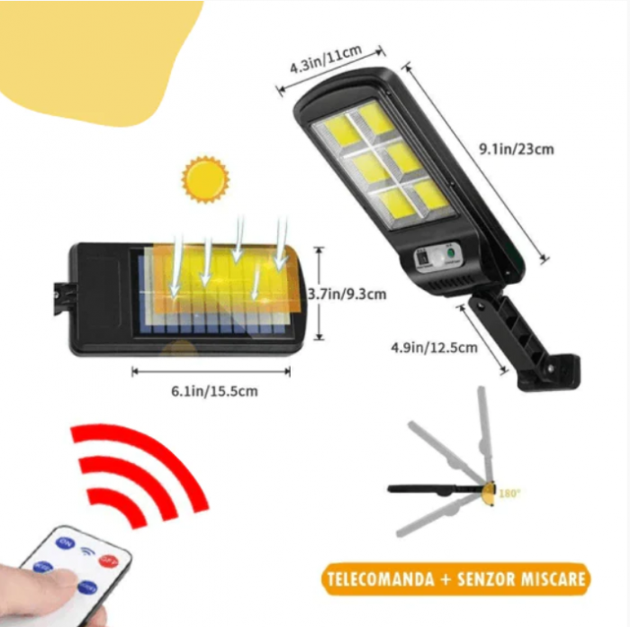 Set 5 Lampi cu Incarcare Solara prin Inductie 160 LED-uri COB, telecomanda + CADOU SURPRIZA inclus