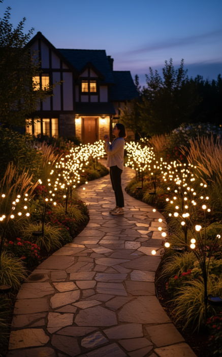 Black Friday - Set de 4 Lămpi Solare de Grădină cu Licurici Multicolor – Eleganță și Magie în Spațiul Exterior