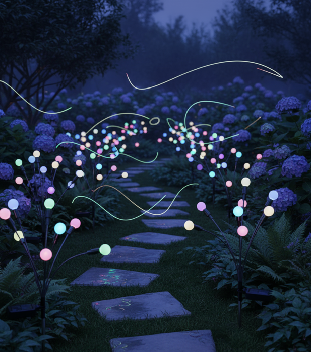 Black Friday - Set de 4 Lămpi Solare de Grădină cu Licurici Multicolor – Eleganță și Magie în Spațiul Exterior