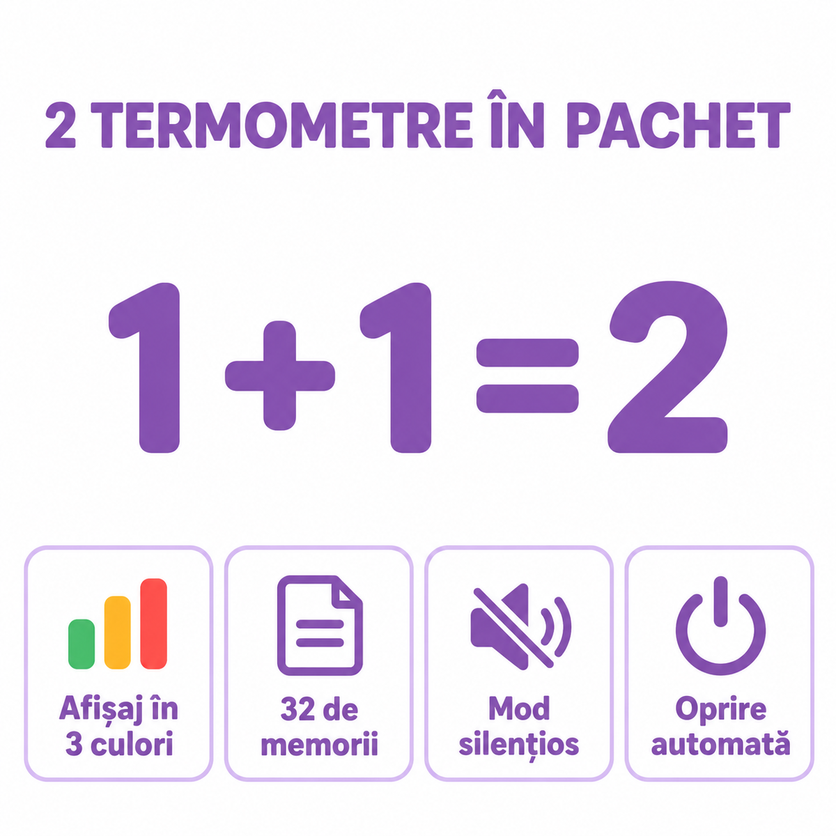 Set 1+1 termometre digitale cu infraroșu fără contact, alb/mov