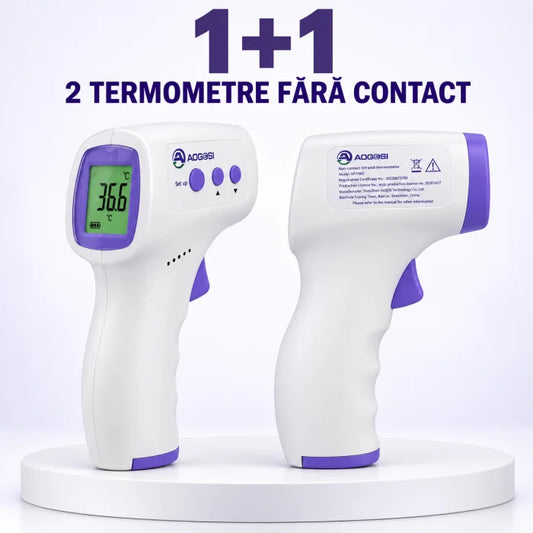 Set 1+1 termometre digitale cu infraroșu fără contact, alb/mov